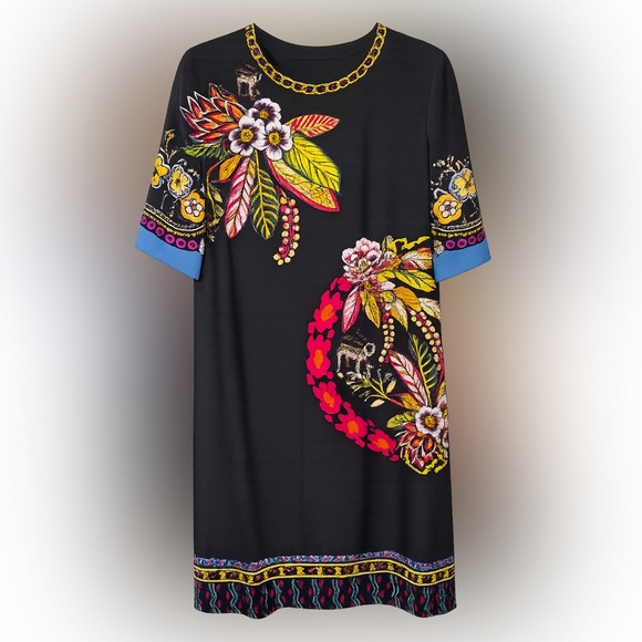 Etro Dresses & Skirts - Etro 44 Black Multi Floral Printed Short Sleeved Crepe Dress